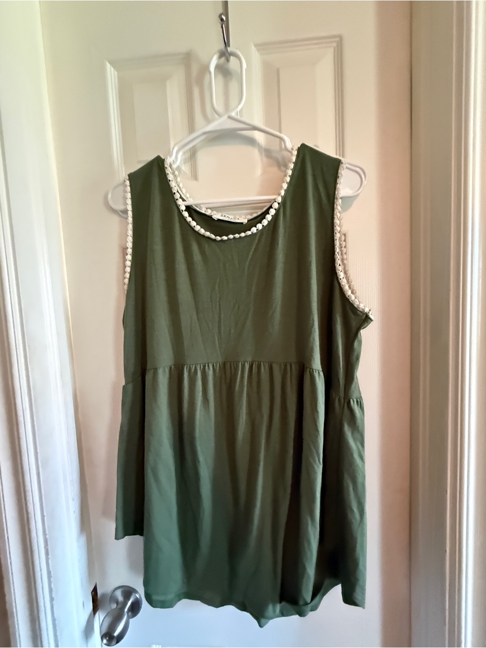 Zenana Outfitters Olive Green Sleeveless Tank with Pearl Trim